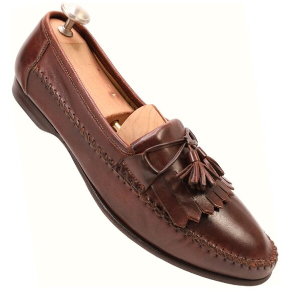 Santoni Italy All Leather Tassel Loafers Brown Moccasins Men's 11.5D Dress Shoes - Picture 1 of 14